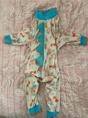 Source Unknown Teal & Orange coral Print Dog Onesie